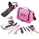 Pink Tool Set | Tool Bag for Women with Shoulder Strap | Basic Tool Kit|21Pcs Tool Pouch with Zipper|Portable Tool Bag with Tools for Home|Dorm|Office|DIY|Desk|Apartment