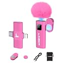 Pink Wireless Lavalier Microphone for iPhone, Noise Cancelling