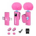 Pink Wireless Lavalier Microphone for iPhone, Noise Cancelling