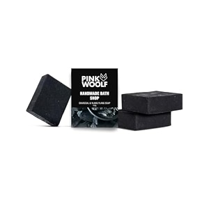 pink woolf bath soap ghar ka saboon  charcoal ylang ylang amp neem  handmade amp chemical-free  removes oil amp dirt freshens skin anti-pollution  110g pack of 3