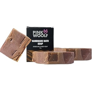 pink woolf natural handmade bath soap with chocolate coffee amp honey 110g each pack of 3  moisturizing soap bar for women amp men  deep cleansing  paraben amp sulphate free  suitable for all skin types