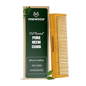 pink woolf neem wooden comb for men  anti-static wide tooth hair comb for hair growth amp beard grooming  handcrafted katchhi neem wood comb for natural scalp care smooth styling amp daily haircare dual teeth