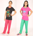pink you fashion Girls Printed Cotton Blend Kids Nightwear (Multicolor Pack of 2)