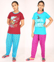 pink you fashion Girls Printed Cotton Blend Kids Nightwear (Maroon Pack of 2)