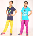 pink you fashion Girls Printed Cotton Blend Kids Nightwear (Dark Blue Pack of 2)