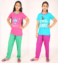 pink you fashion Girls Printed Cotton Blend Kids Nightwear (Pink Pack of 2)