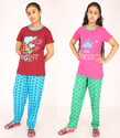 pink you fashion Girls Printed Cotton Blend Kids Nightwear (Maroon Pack of 2)