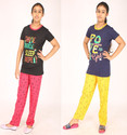 pink you fashion Girls Printed Cotton Blend Kids Nightwear (Black Pack of 2)