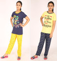 pink you fashion Girls Printed Cotton Blend Kids Nightwear (Dark Blue Pack of 2)