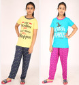 pink you fashion Girls Printed Cotton Blend Kids Nightwear (Multicolor Pack of 2)