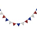 pinkblume Red Blue Silver Decorations Double Sided Sequin Fabric Triangle Pennant Banner Flag Bunting Garland for Nursery Classroom Home Bedroom Wall 4th of July American Veterans USA Holiday Decor