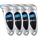 PINKJOY Digital Tire Pressure Gauge 4 Pack 150 PSI, 4 Settings, Tire Gauge for Car, Truck, Motorcycle, Bicycle with Backlit LCD and Non-Slip Grip (Silver)