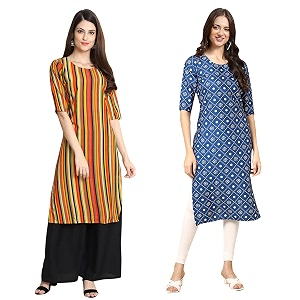Pinkmint Designer Womans Crepe Multicolored Straight Kurta