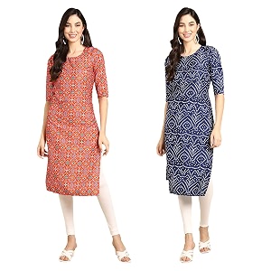 Pinkmint Designer Womans Crepe Multicolored Straight Kurta