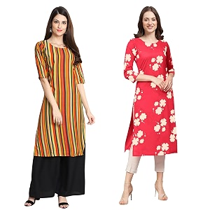 Pinkmint Designer Womans Crepe Multicolored Straight Kurta