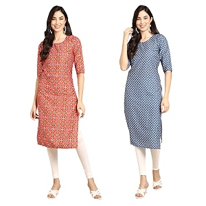Pinkmint Designer Womans Crepe Multicolored Straight Kurta