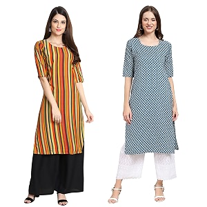 Pinkmint Designer Womans Crepe Multicolored Straight Kurta