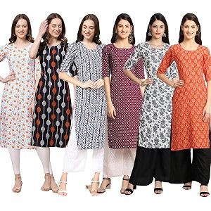 Pinkmint Womens Crepe Digital Print Straight Kurta