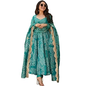 Pinkmint Womens Bandhani Print Flared Anarkali Muslin