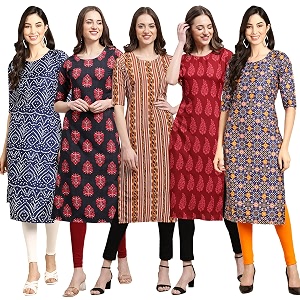 Pinkmint Womens Crepe Digital Print Straight Kurta