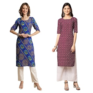 Pinkmint Womens Crepe Digital Print Straight Kurta