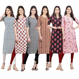 Pinkmint Womens Crepe Digital Print Straight Kurta