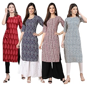 Pinkmint Womens Crepe Digital Print Straight Kurta