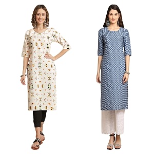 Pinkmint Womens Crepe Digital Print Straight Kurta