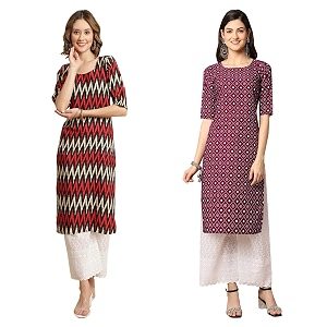 Pinkmint Womens Crepe Digital Print Straight Kurta