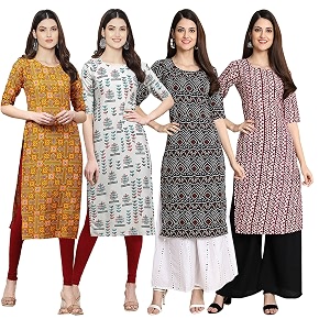 Pinkmint Womens Crepe Digital Print Straight Kurta