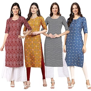 Pinkmint Womens Crepe Digital Print Straight Kurta