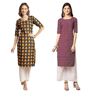 Pinkmint Womens Crepe Digital Print Straight Kurta