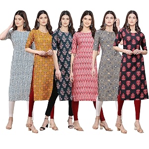 Pinkmint Womens Crepe Digital Print Straight Kurta