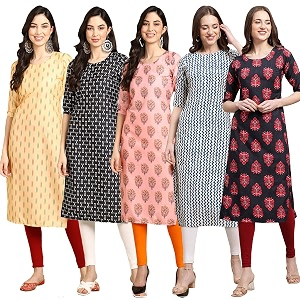 Pinkmint Womens Crepe Digital Print Straight Kurta