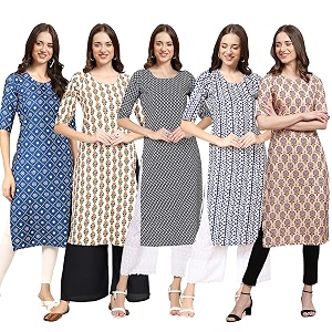 Pinkmint Womens Crepe Digital Print Straight Kurta