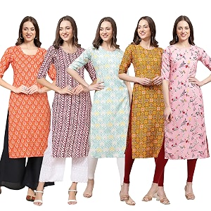 Pinkmint Womens Crepe Digital Print Straight Kurta