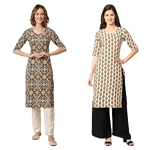 Pinkmint Womens Crepe Digital Print Straight Kurta