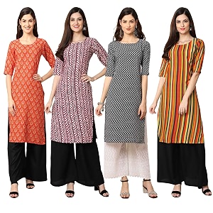 Pinkmint Womens Crepe Digital Print Straight Kurta