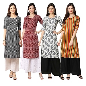 Pinkmint Womens Crepe Digital Print Straight Kurta