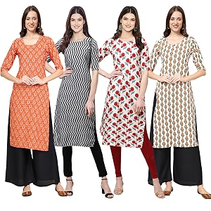 Pinkmint Womens Crepe Digital Print Straight Kurta