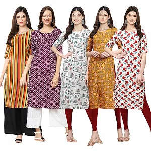Pinkmint Womens Crepe Digital Print Straight Kurta
