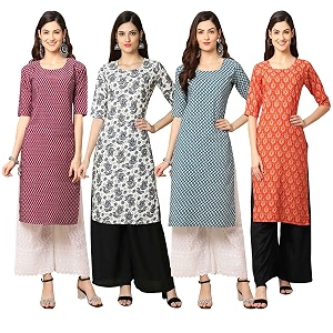 Pinkmint Womens Crepe Digital Print Straight Kurta