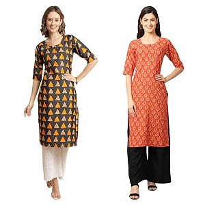 Pinkmint Womens Crepe Digital Print Straight Kurta