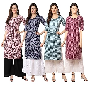 Pinkmint Womens Crepe Digital Print Straight Kurta