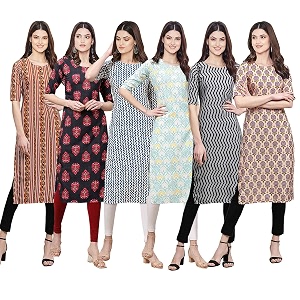 Pinkmint Womens Crepe Digital Print Straight Kurta