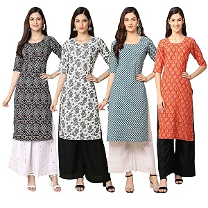 Pinkmint Womens Crepe Digital Print Straight Kurta