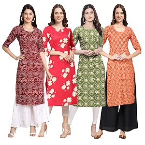 Pinkmint Womens Crepe Digital Print Straight Kurta