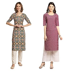 Pinkmint Womens Crepe Digital Print Straight Kurta
