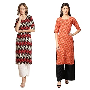Pinkmint Womens Crepe Digital Print Straight Kurta