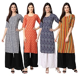 Pinkmint Womens Crepe Digital Print Straight Kurta